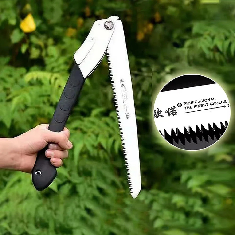 16-Inch Manganese Steel Folding Saw with 3-Sided Teeth and Safety Lock for Cutting Trimming Wood Branches Bamboo