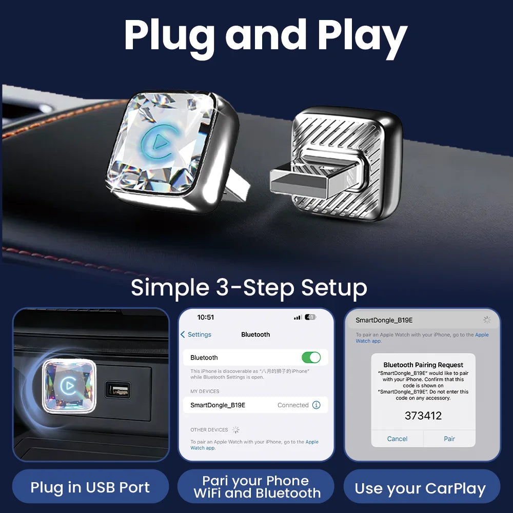 CarRocket Mini 2in1 Wireless Adapter Wireless CarPlay Android Auto For OEM Car Plug and Play WiFi Bluetooth Auto Connection