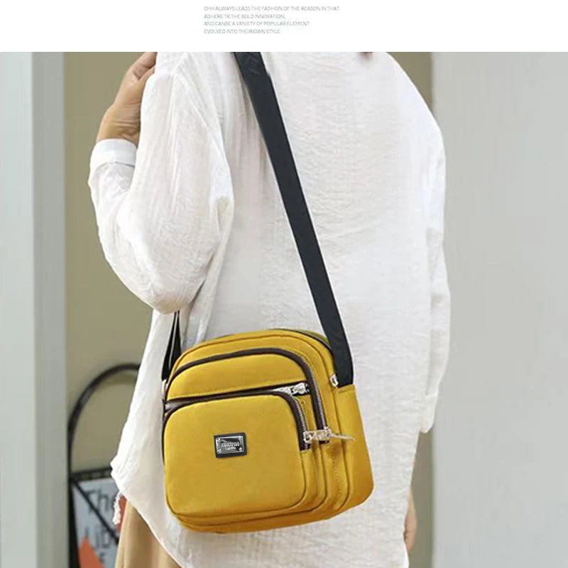 Women's Red Nylon Crossbody Bag Waterproof Multi-Pocket Lightweight Adjustable Strap Casual Daily Use Handbag for Shopping