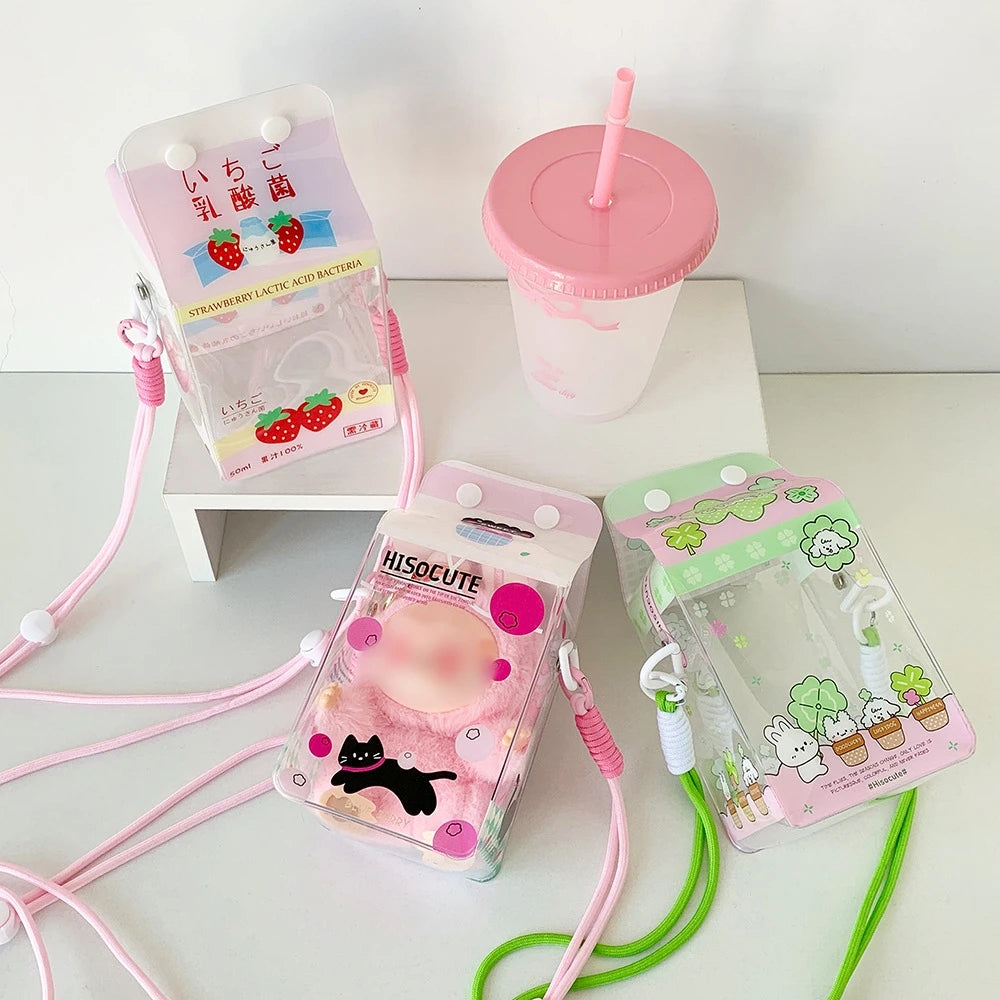 Fashion Cartoon 4-Leaf Clover Transparent Doll Crossbody Bag Cute Girls Decorative Display Figurine Single Shoulder Storage Bag