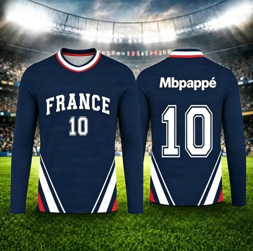 2026 round neck long sleeved T-shirt for men and women, breathable and quick drying 3D printed jersey for sports training