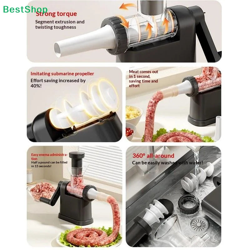 ★★★Manual Meat Grinder & Sausage Stuffer - Multifunctional Hand Crank Mincer for Homemade Sausages & Meatballs