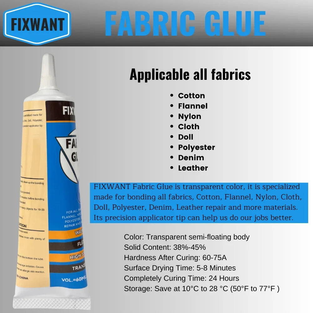 Clear Contact DIY Cloth Fibre Adhesive Multipurpose Wedding Dress Leather Bag Diamond Glass Fabric Glue 60ML
