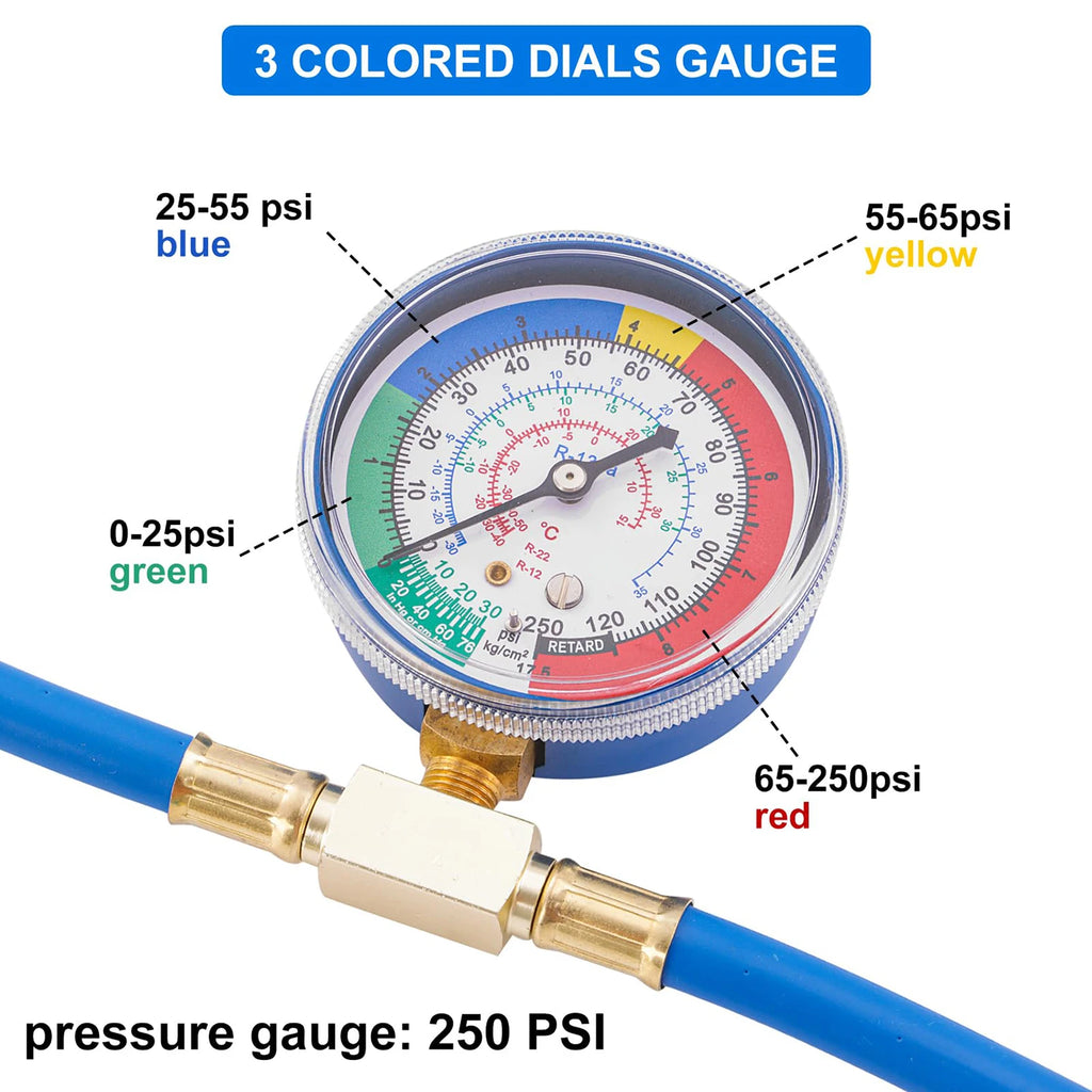 R134A Air Conditioner Gas Cooler with Pressure Gauge Refrigerant Charging Hose Refrigerant Gas Refill for Car Automobile