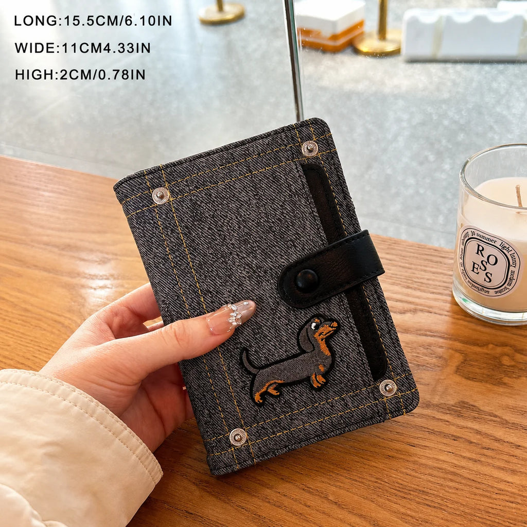 Card And ID Holder Cute PU Leather Document Holder Denim Travel Wallet Decorative Embroidery Passport Organizer For Document