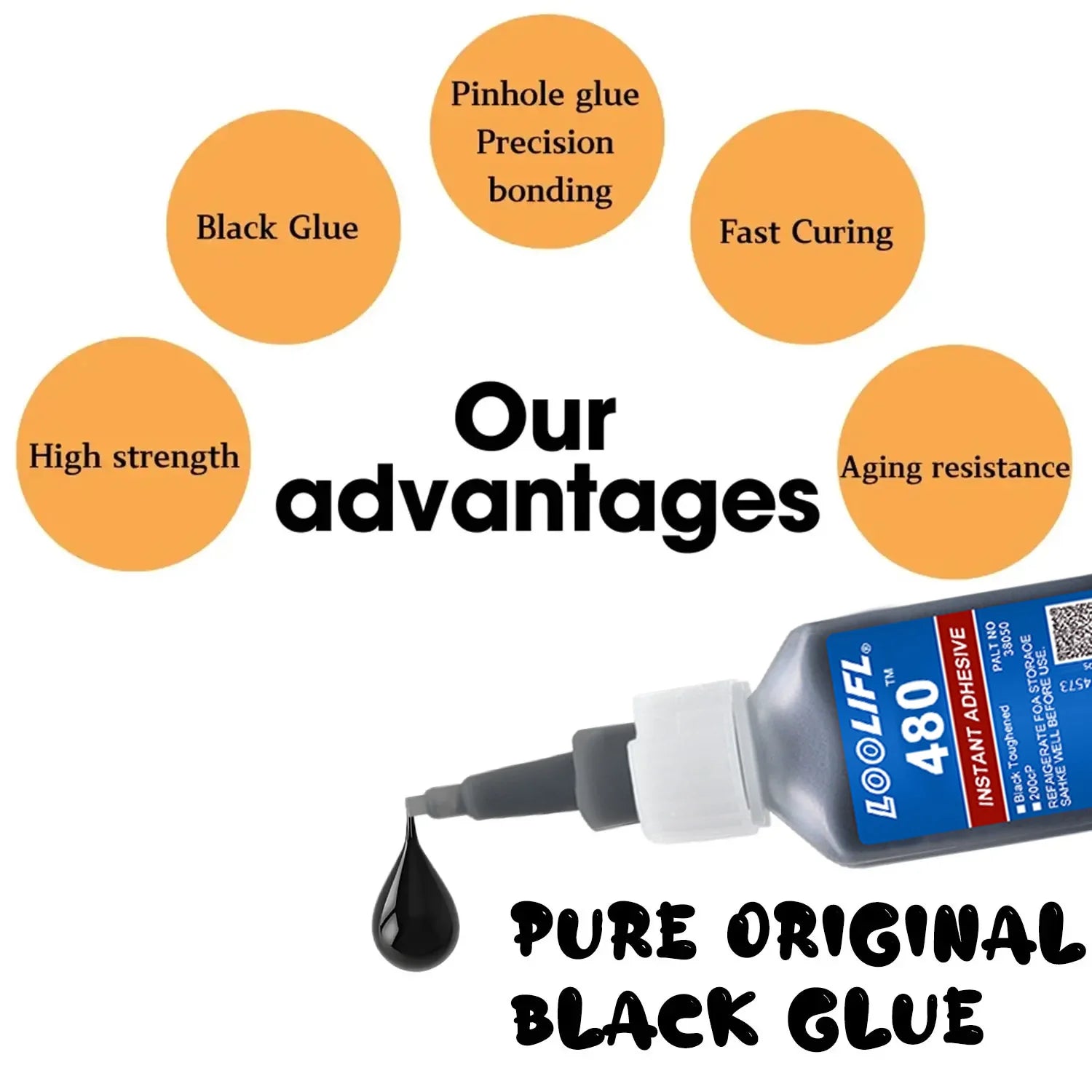0.7Oz-20G 480 Black Ultra-Fast-Drying Black Cyanoacrylate Plastic Wood Metal Tire Rubber Shoe Tire Liquid Strong Adhesive Repair Glue Includes 1-25 Pieces of Glue Tubes