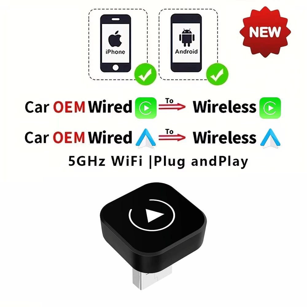2026 Upgraded Wireless CarPlay Adapter& Android Auto Adapter, Mini&Stable CarPlay Wireless Dongle for iOS 10 Android 11and Above
