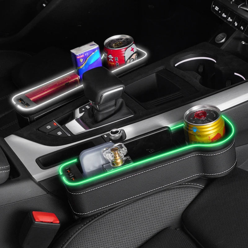 Car Storage Box With Ambient Light USB Charging Port Light-Emitting Multi-Functional Car Seat Clip Gap Storage Box