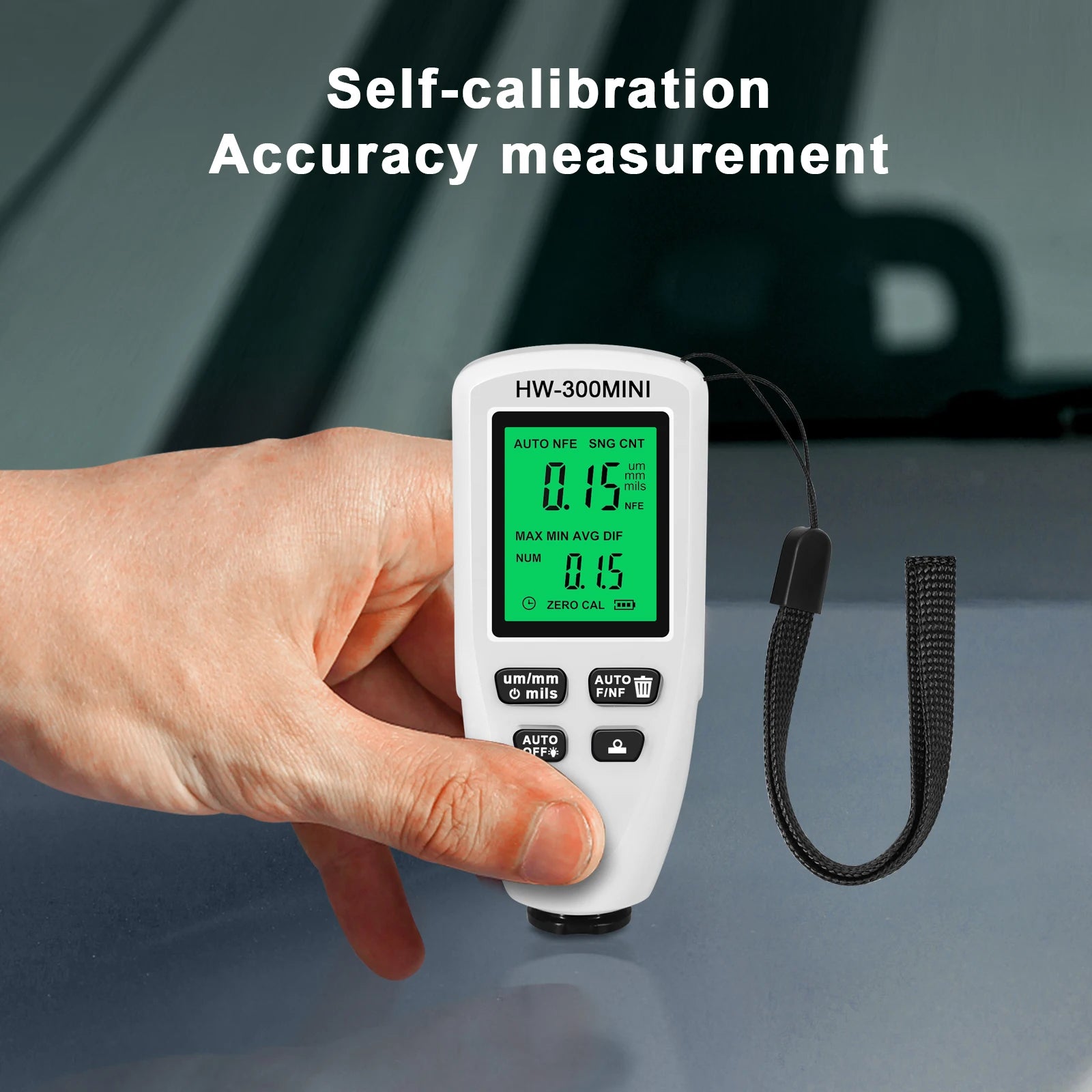Car Paint Coating Thickness Gauge Electroplate Metal Coating Thickness Tester HW-300 0-2000UM Fe and NFe Film Automatical Tester