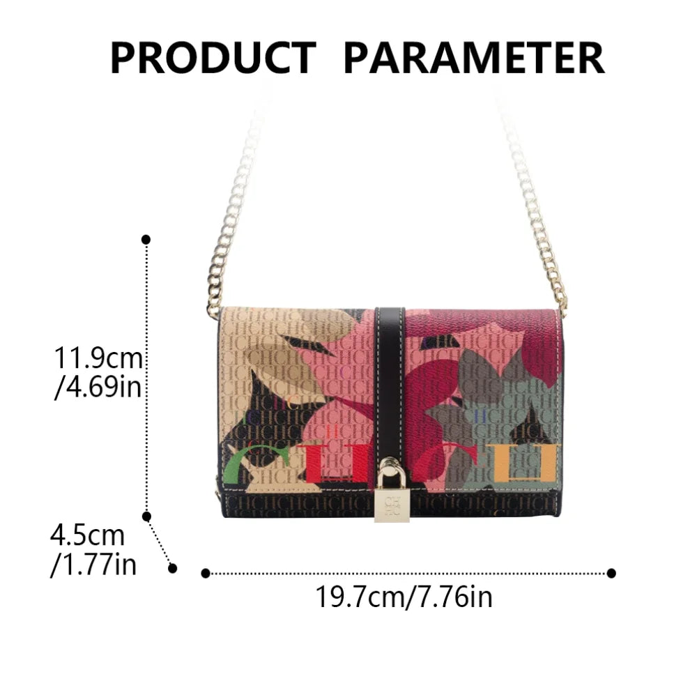 CH Chain Bag with Floral Letter Print Lock Design High Quality PU Material Women's 2026 Designer Shoulder Bag
