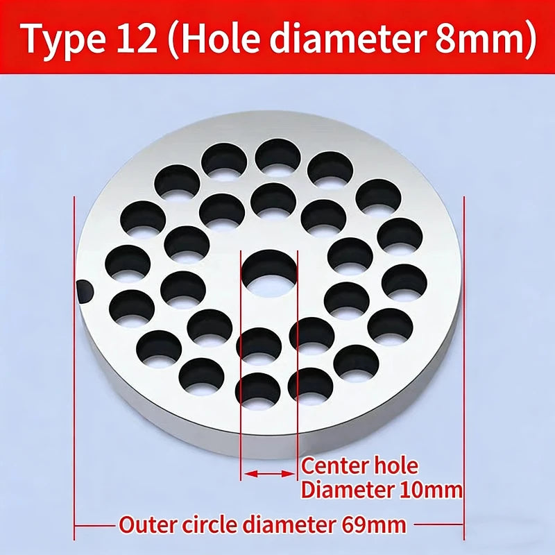 12 # Electric Meat Grinder Orifice Plate Blade Accessories, Stainless Steel Orifice Plate Grate Discharge Plate Round Knife