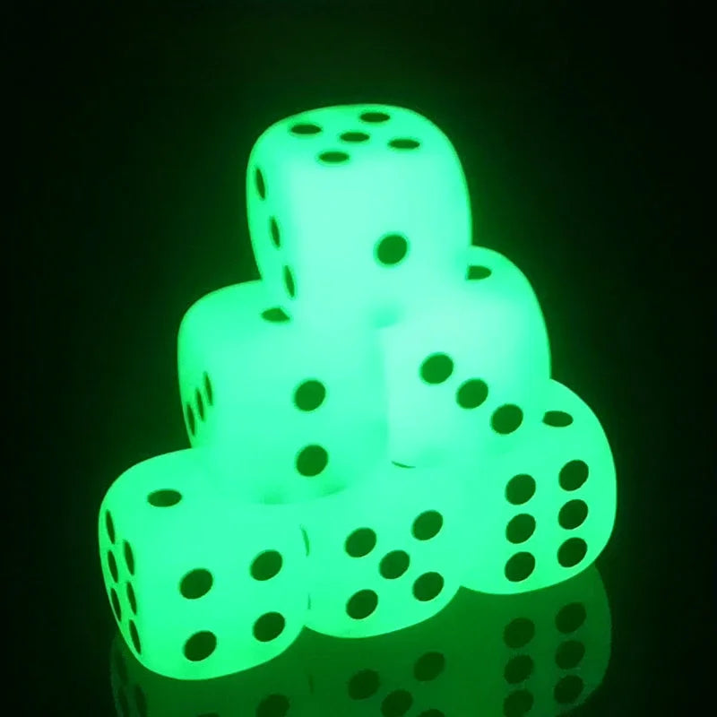 6pcs/lot 14mm Luminous Dice 6 Sided Glowing in The Dark Digital Dice for Night Bar Pub KTV Entertainment Board Game Table Game