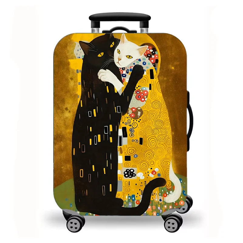 Luggage Cover, Cute Cat Print Stretch Suitcase Protector for Travel, 16 Styles Oil Painting Cat Design