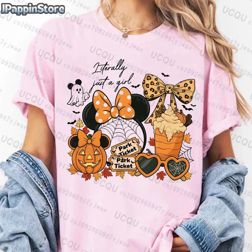 Pumpkin Mickey Halloween Short Sleeve Summer Sport Casual Women's Clothing Streetwear Classic Creative Pullover Y2K Streetwear
