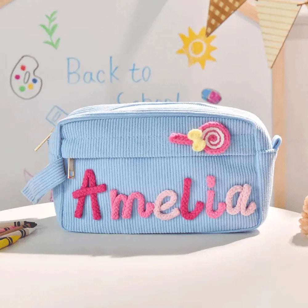 1pc Custom Corduroy Makeup Bag: Personalized yarn name bag, stylish and simple mini portable storage bag with large capacity