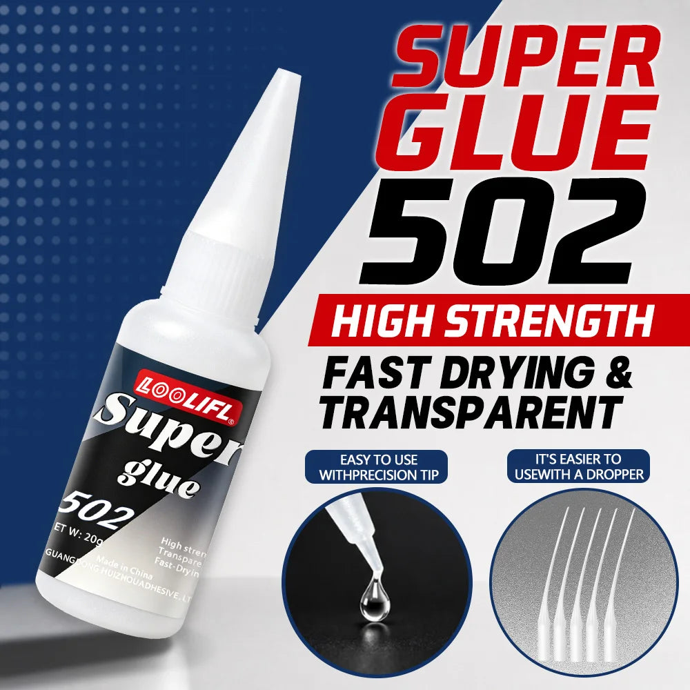 502 Glue, Dries Quickly in Seconds Without Waiting, Provides Strong and Unbreakable Bonding, Is Durable and Resistant to Pulling After Curing, It Is Transparent and Does Not Turn White, Leaving No Traces and Is Aesthetically