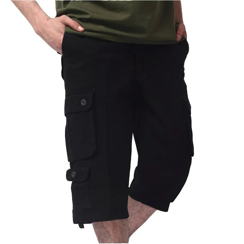 New Men's Seven Division of Labor Pants Trend Loose Large Size Cotton Five Points Shorts Men Multi Pocket 7 Points Pants