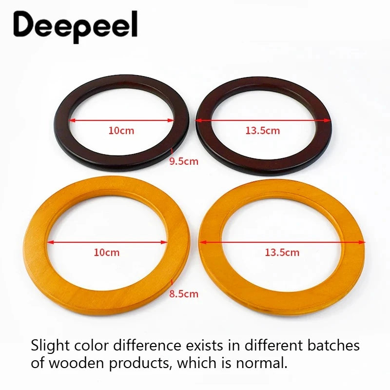 2Pcs Deepeel Natural Wooden Bag Handle Purse HandBags O Ring Handles Purses Round Frame DIY Bags Bracket Replacement Accessories