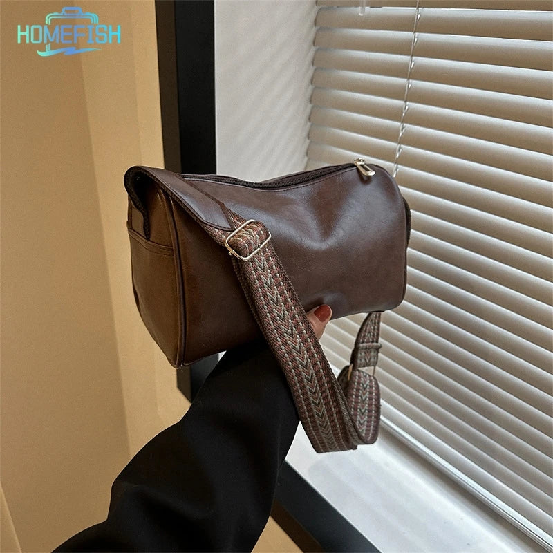 HOMEFISH Vintage Leather Boston Women Small Handbag and Purse Designer Crossbody Bag Female Casual Travel Pillow Shoulder Bag