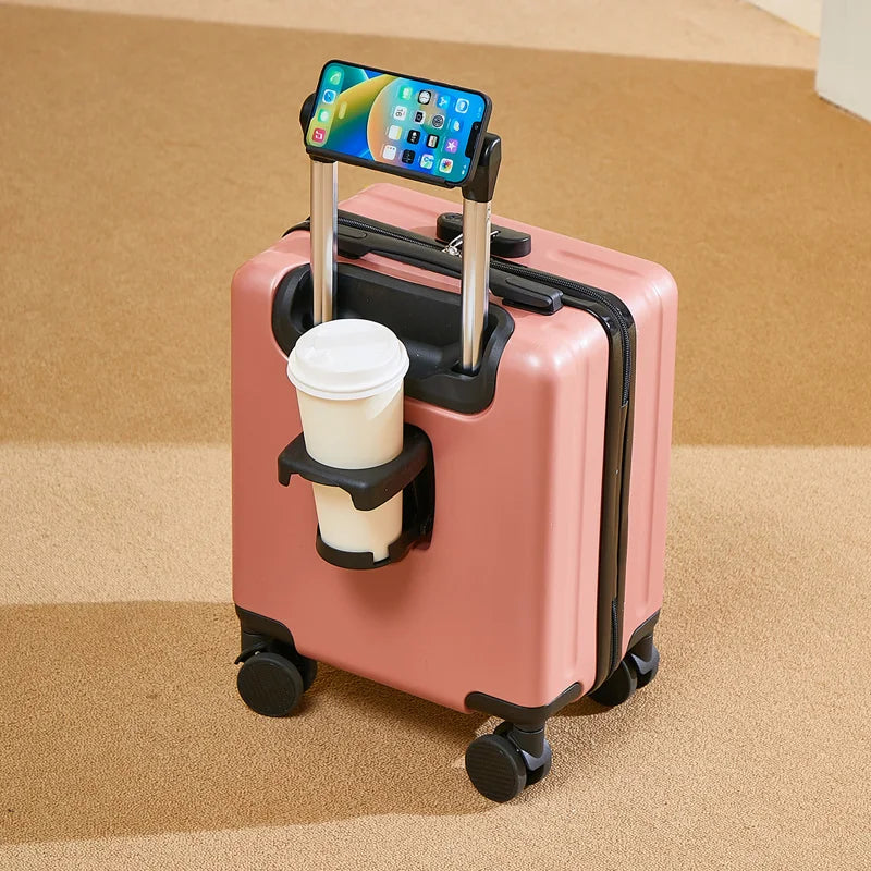 Air Travel Suitcases on Wheels With Cup Holder Carry-on Suitcase for Flight Traveling Box Luggage Trolley Small Valise De Voyage