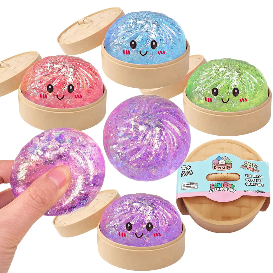 Glitter Dumpling Squishy with Box Mini Dumplings Sensory Squeeze Toy for Stress Relief Random Color Cute