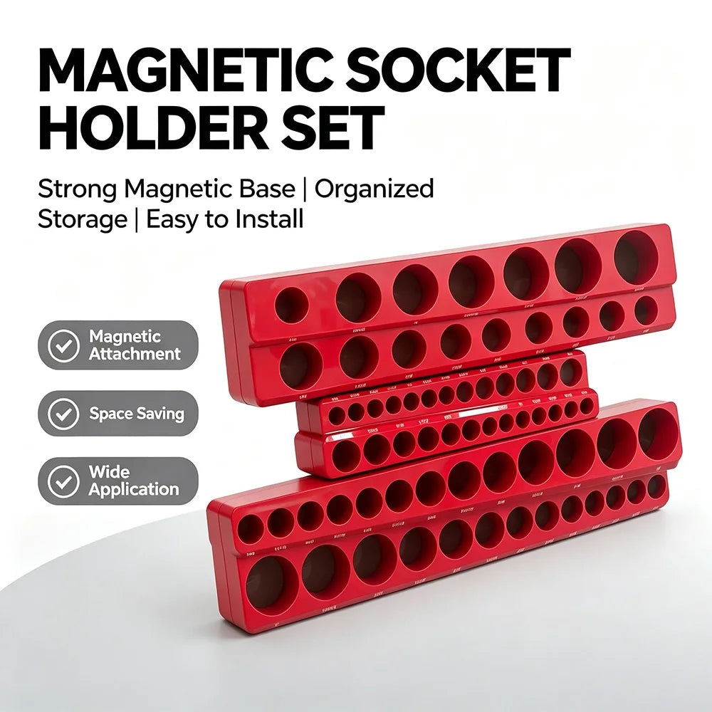 Magnetic Plastic Socket Holder Metric & SAE Magnetic Socket Organizer Rack 1/4" 3/8" 1/2" Drive Socket Storage Tool Holder