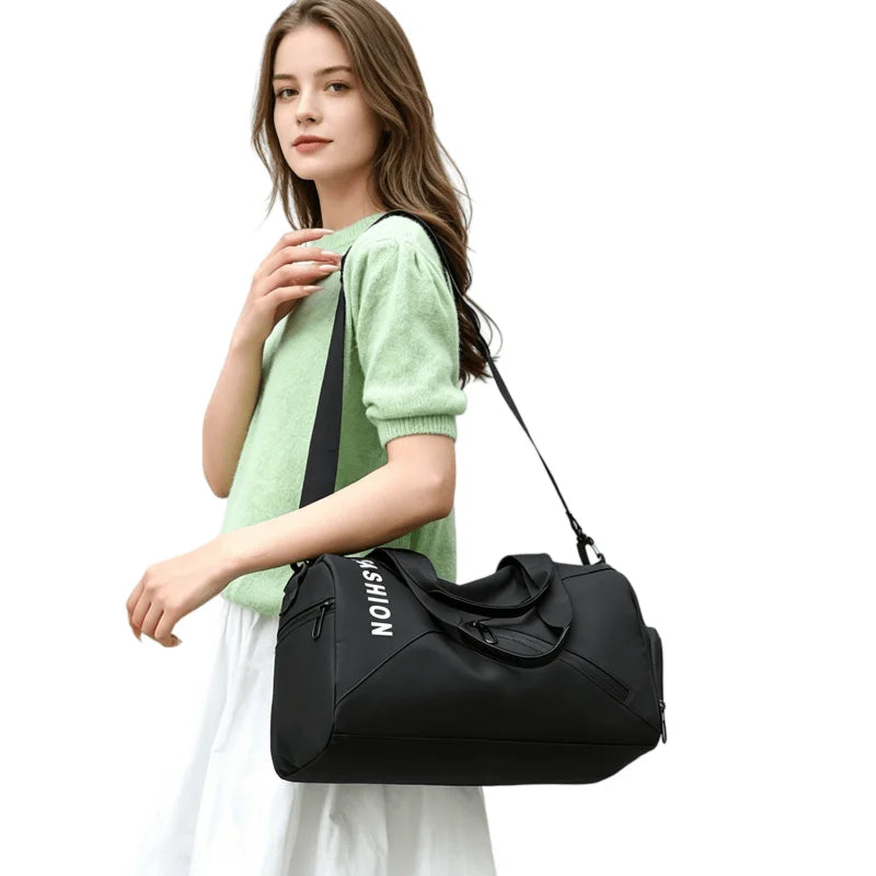 Women's Large Capacity PU Duffel Bag Water Resistant Weekender Gym Bag with Wet Pocket Overnight Travel Bag for Sports & Fitness