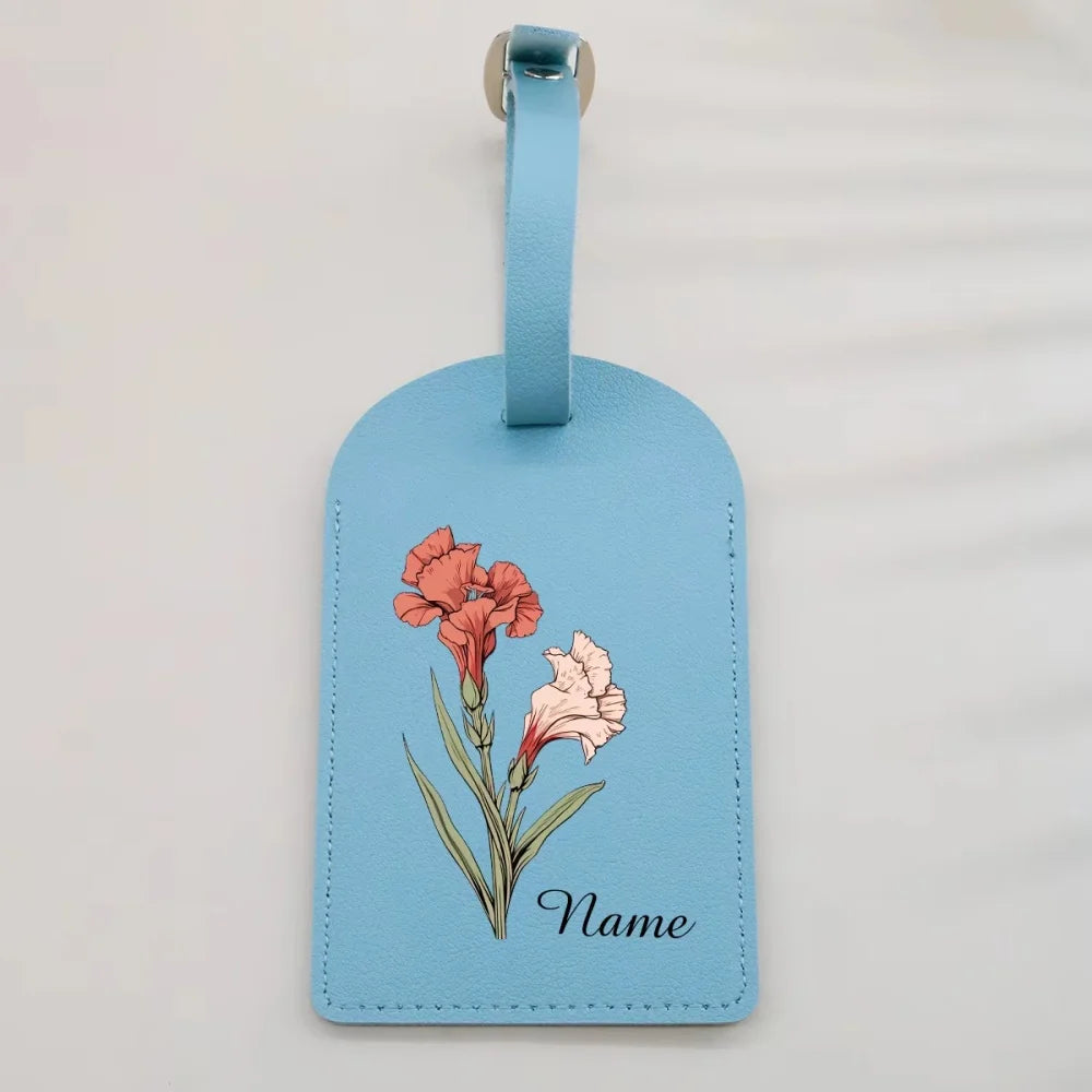 Custom Japanese Flower PU Leather Luggage Tag, Personalized Custom Name Travel ID Label Christmas Gifts for Family Members