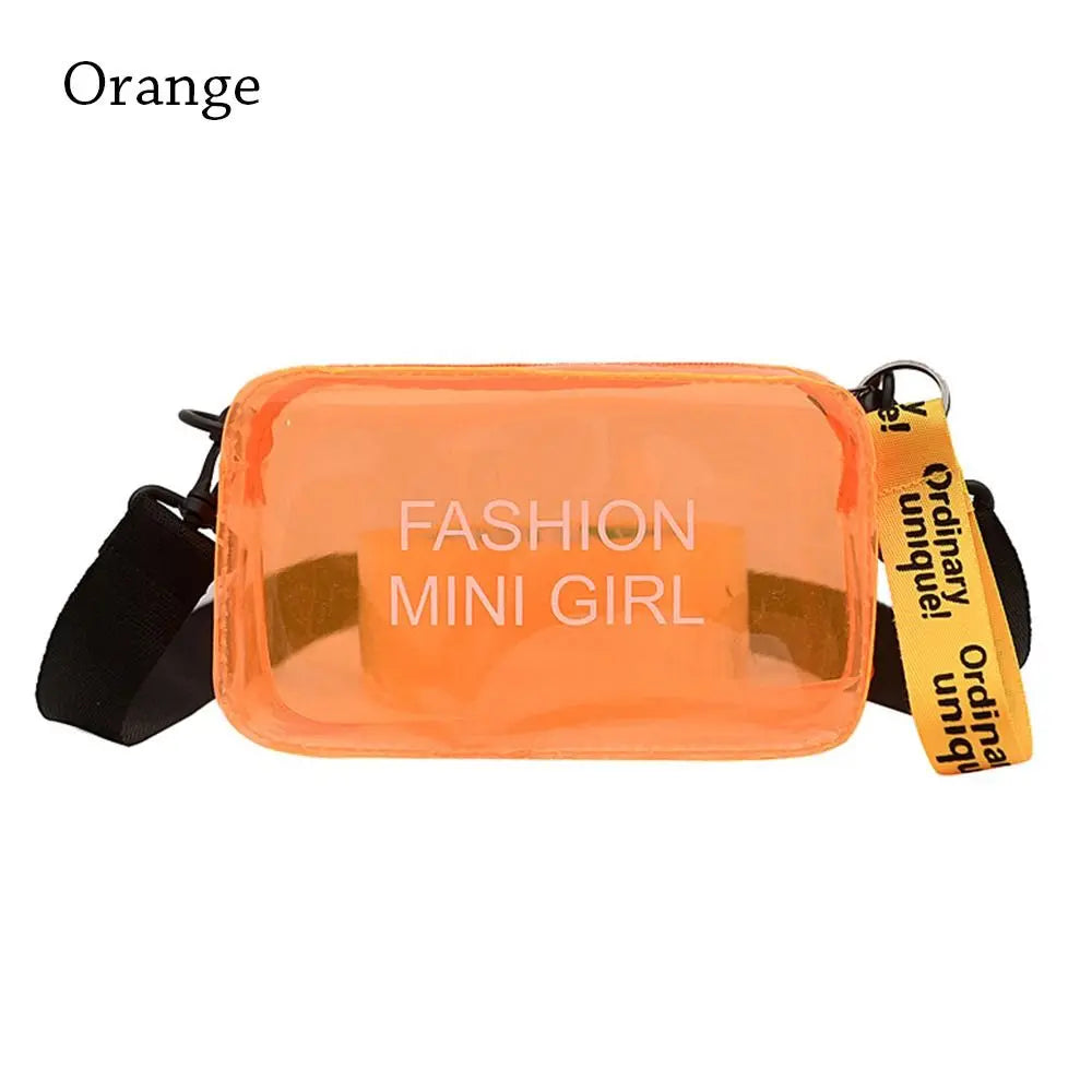 Transparent Laser Crossbody Bag for Women Candy Color Letter Fashion Mini Shoulder Messenger Bag PVC Jelly Small Tote Bag