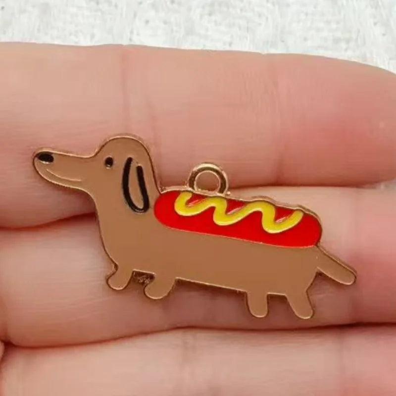 10pcs alloy oil drop sausage dog pendant, DIY jewelry making earrings, keychain accessories