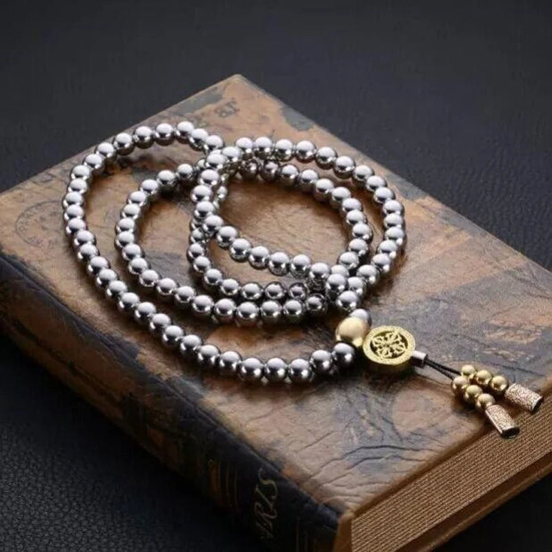 Stainless Steel Jewelry Male Bracelet Braided Link Buddha Beads Necklace Waist Chain Tactical Self Defense Whip Multi-fonction