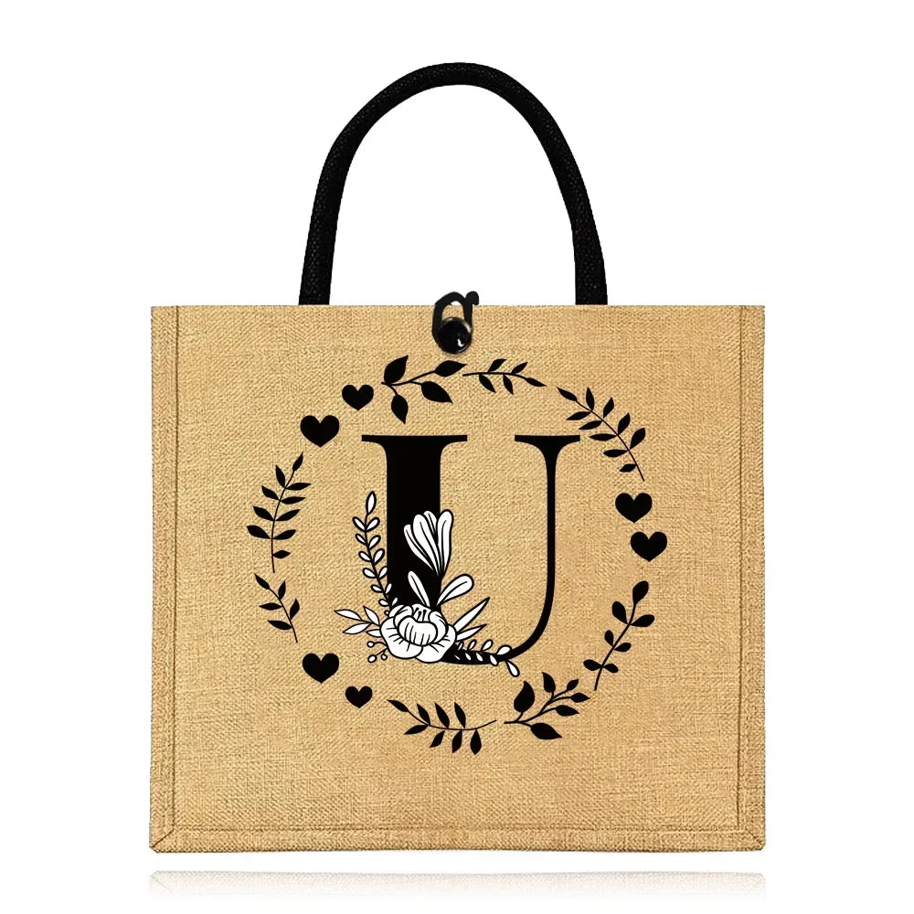 Flax Bag Fastener Handbag Organizer Storage Jute Tote Bags Imitation Cotton Women Valise Portable Garland Letter Printing Series