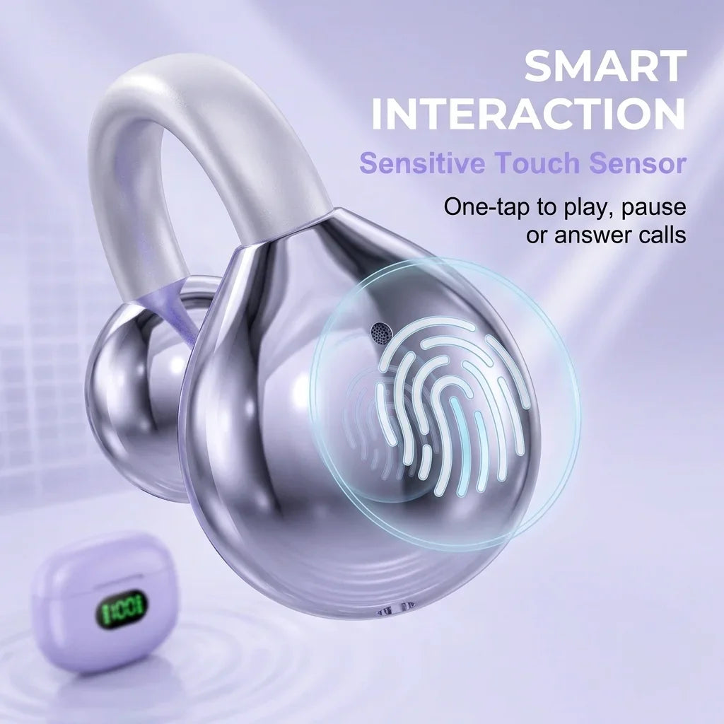 Origin Wireless Earphones Bluetooth Earbuds Clip on Ear HIFI Music Headphones for Smartphone Sport Power Display Compact Headset