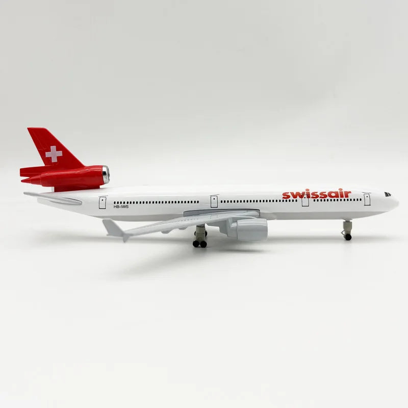 20CM Scale Plane Alloy Swiss Airlines MD-11 Airplane Model Classic Finished Static Collectible Aircraft Ornament Gift Display