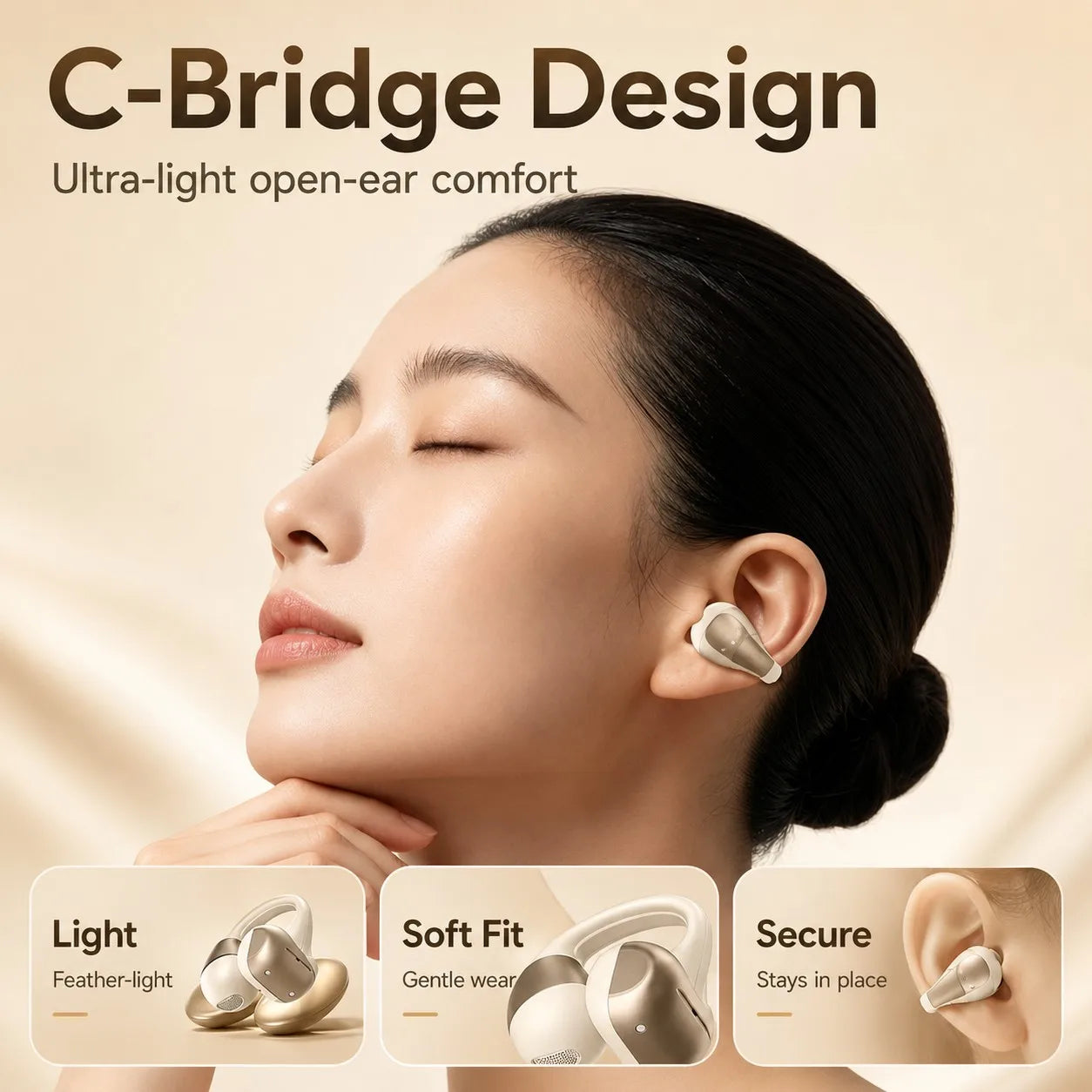 Open Ear Clip Earbuds Bluetooth 5.4 Wireless Headphones 5H Playtime 5g Lightweight for Sports Cycling Commute