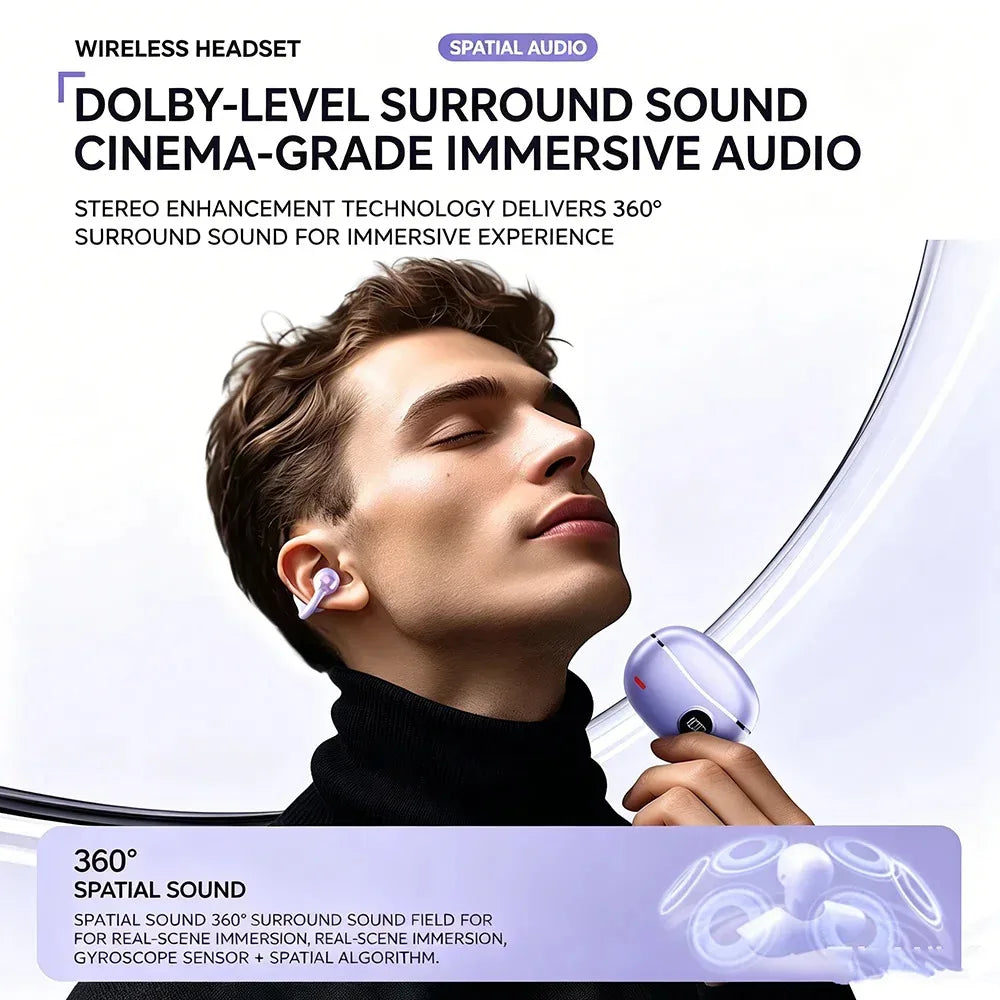 KEBIDUMEI Wireless BT5.4 Earphones IPX4 Waterproof Type-C Charging Clip Ear Design With Digital Display For Comfortable Wearing
