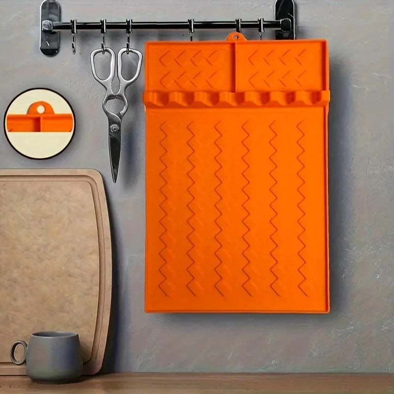 Silicone  Mat for Side Burner Rack Kitchen Utensil Storage Holder Outdoor Grill Countertop Silicone Pad with Drip Tray