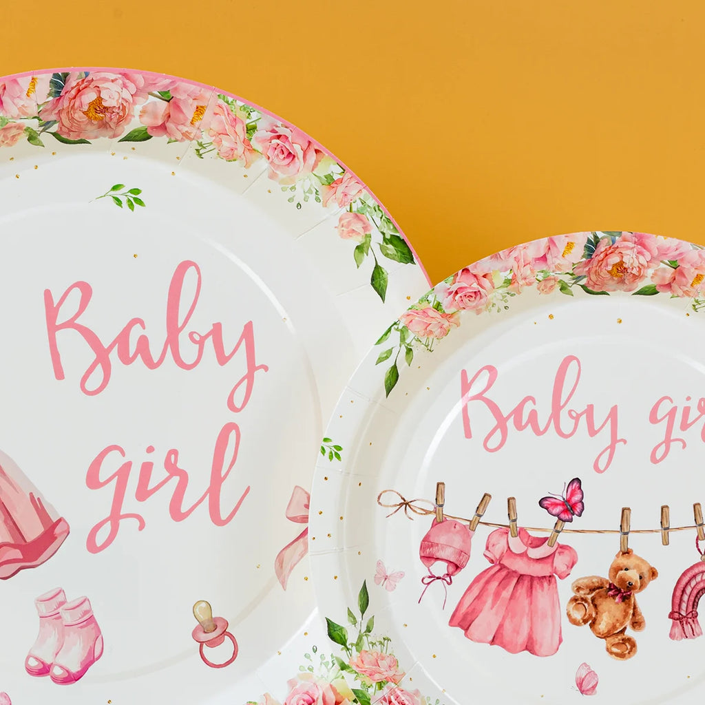 10/25/50pcs Pink Floral Baby Girl Disposable Paper Plates, Cute Themed Tableware for Baby Shower Decor