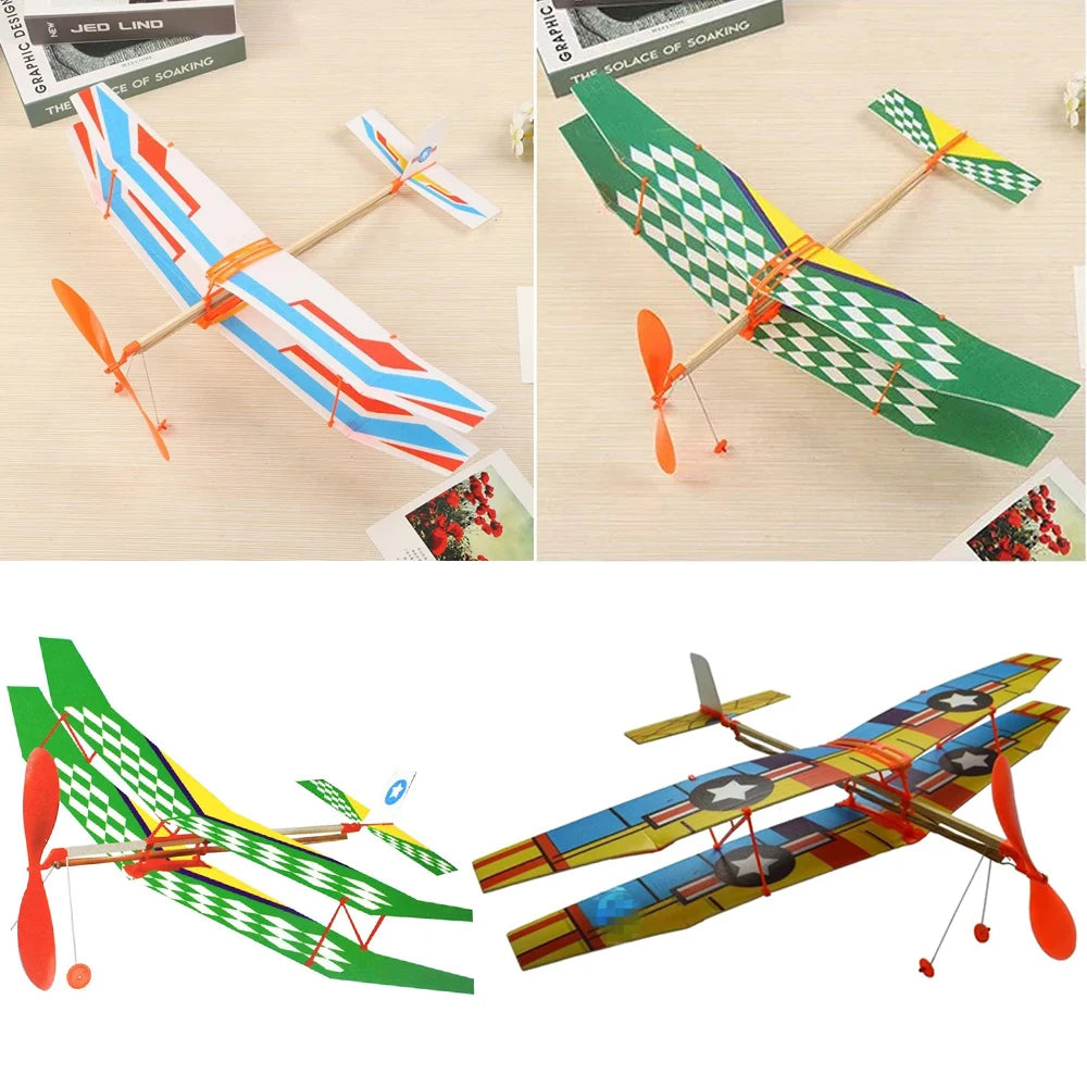 50cm Rubber Band Powered Bipplane Glider Aircraft DIY Foam Plane Model Educational Airplane Toy for Kids Outdoor Sport Toy Gift