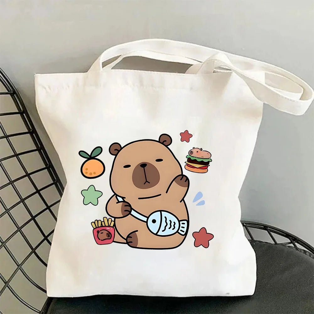 Capybara Printed Shoulder Bags Student Handbag Women Large-capacity Shopper Bag Harajuku Shopping Storage Pouch Tote for Girl