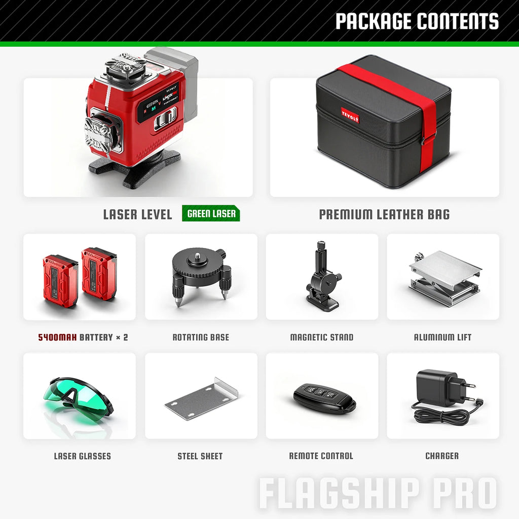 YEVOLT 16-Line Laser Level (Red/Green Beam Choices) 360° Rotatable Bottom & Laser Window Touch Panel Operation Power Display
