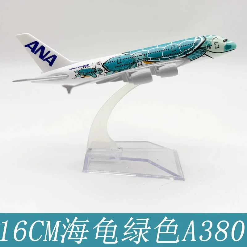 Alloy Aircraft Japan ANA Airlines A380 Model Orange/Green/Blue Sea Turtle 1/400 Scale 16CM Miniature airplane toy metal With