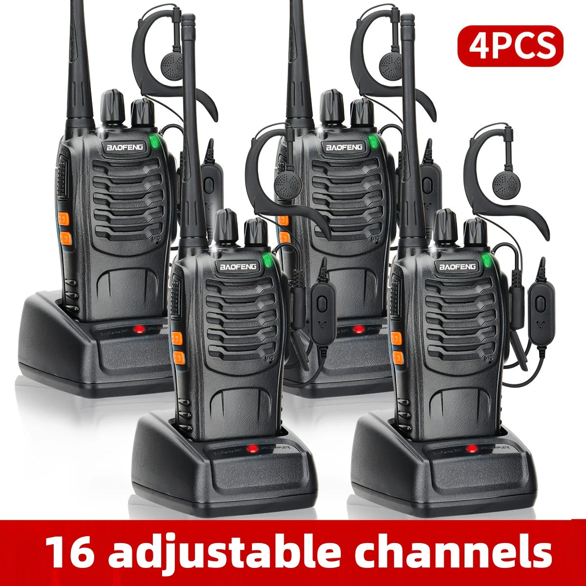 Baofeng Long Range Walkie Talkies for Adults with Earpieces, 16 Channel Rechargeable Handheld Two Way Radio Walky Talky with Flashlight VOX for Adventure Family Camping Hiking Skiing Cruise