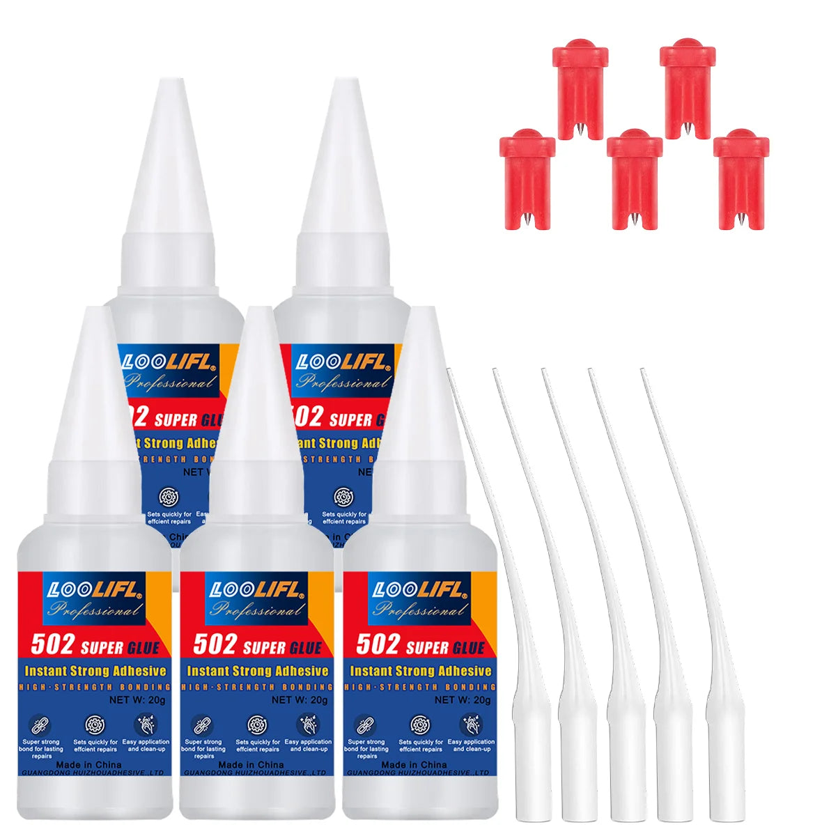Loolifl,502, Super Glue, Instant Adhesive, Universal Glue, Suitable for Metal, Ceramics, Wood, Glass (Comes with Glue Remover)