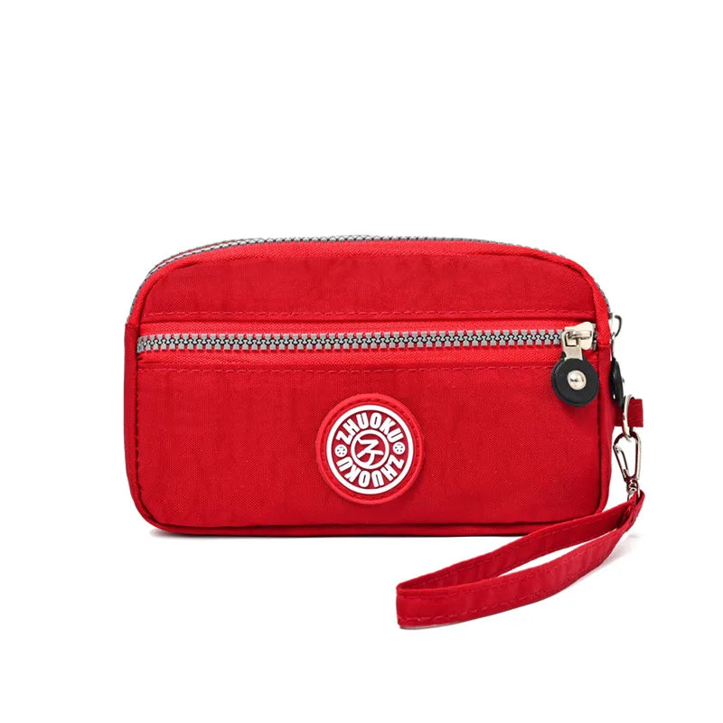 2026 New Clutch Women's Bag Three-Layer Zipper Mini Nylon Cloth Solid Color Mobile Phone Bag Coin Purse