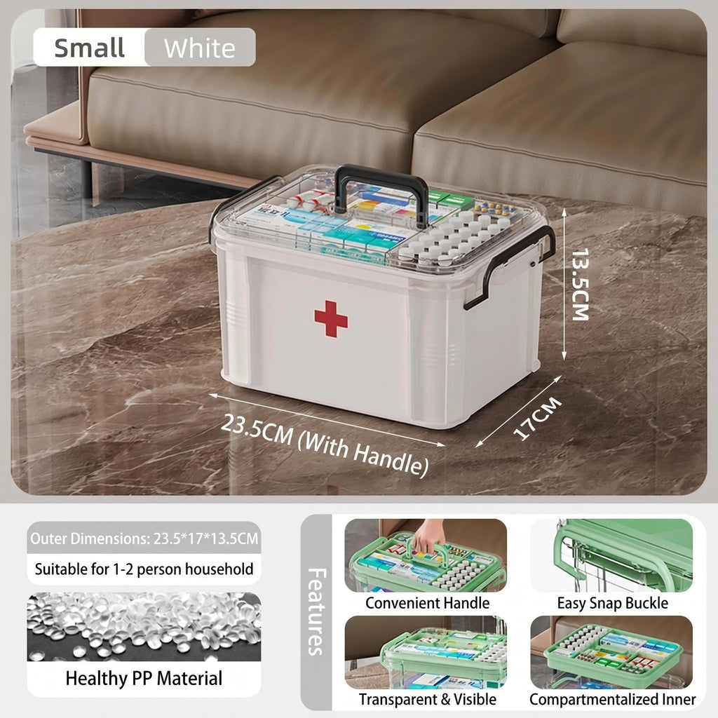 Transparent Double-Layer Medical Box Portable First Aid Medicine Box Home Handheld Large Capacity Child Medication Organizer