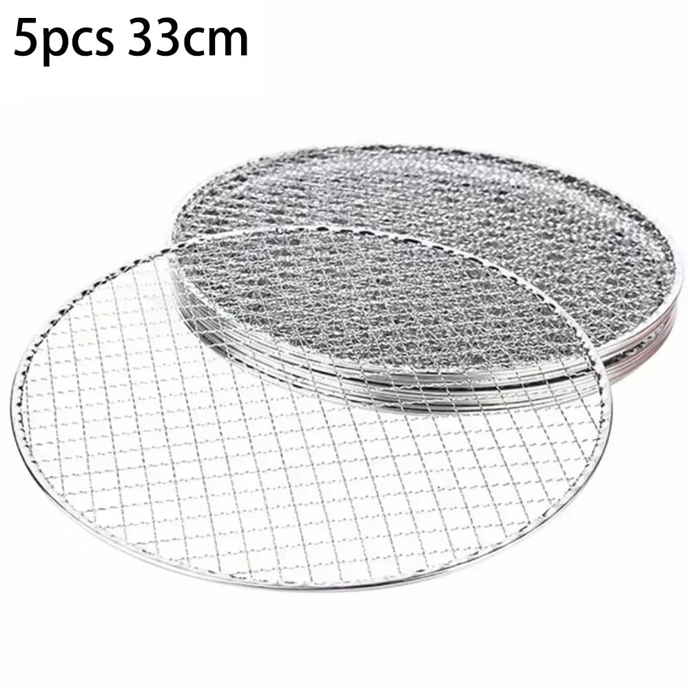 5pcs Round Disposable Wire Net Grill Racks Iron Roast Grate Cooking Barbecue BBQ Home Outdoor Cooking Equipment Accessories
