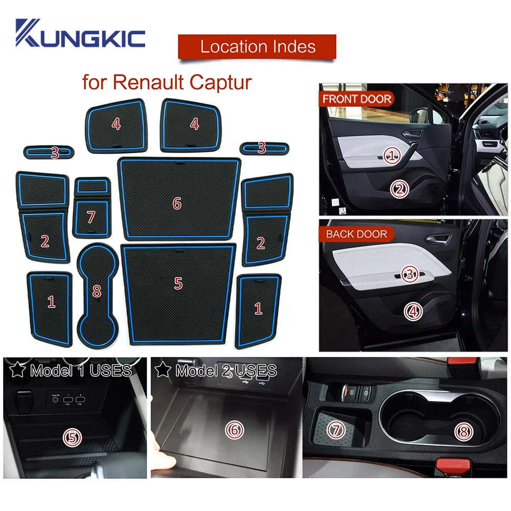 For Renault Captur 2 2019 2020 2021 2022 2023 Anti-Slip Gate Slot Cup Mat Non-Slip Door Groove Pad Interior Accessories Coaster