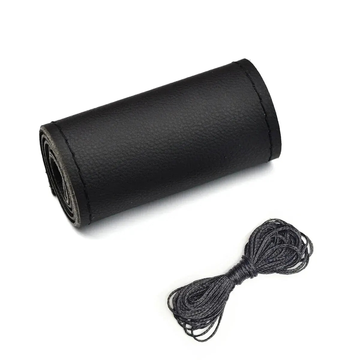 Universal Leather Car Steering Wheel Stitch On Wrap Cover Fit for 38cm 14" DIY Sewing Breathable and Anti Slip Black Grey Beige