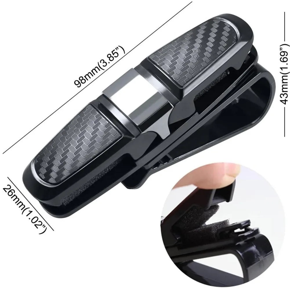 Ticket Card Receipt Clipboard Fastener Glasses Holder Carbon Fiber Car Sun Visor Sunglasses Clip 180 Degree Rotational Double Ended Mount Auto Interior Storage Organizer Accessories Tools